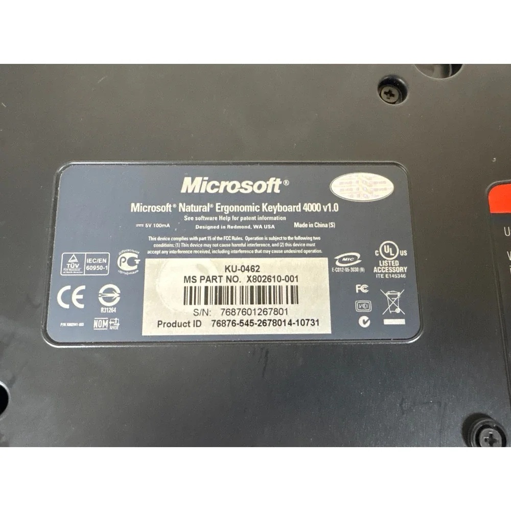 Microsoft Natural Ergonomic Keyboard 4000 v1.0 Wired USB Black KU-0462‎